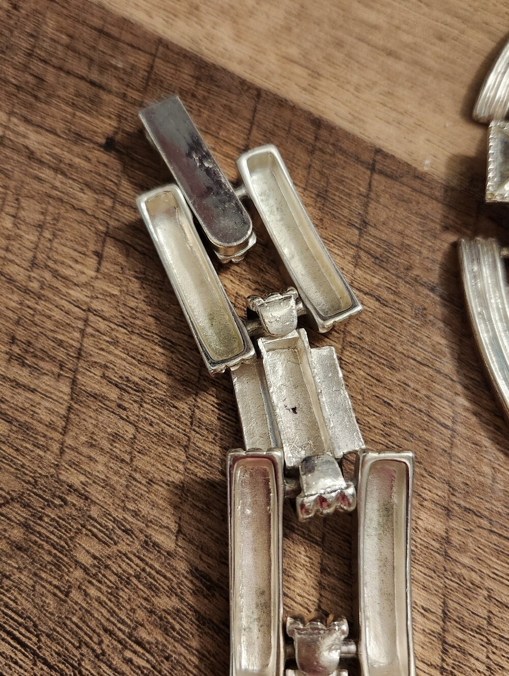 Silver-Tone Pyramid Link Necklace and Bracelet Set - Picture 7 of 12